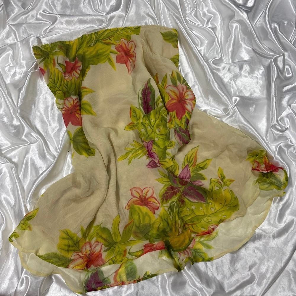y2k Sharon Anthony Silk Skirt Cream Tropical Floral Print XL JZ-M50133T